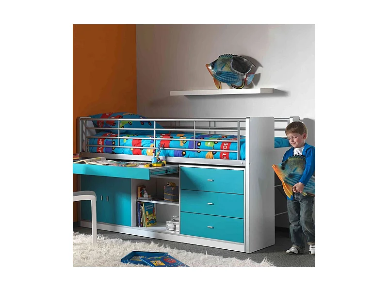 Lit Combiné Enfant "Bonny" 90x200cm Turquoise