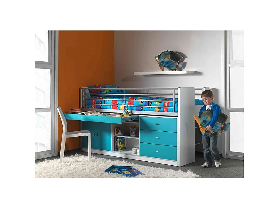 Lit Combiné Enfant "Bonny" 90x200cm Turquoise