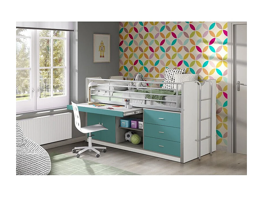 Lit Combiné Enfant "Bonny" 90x200cm Turquoise