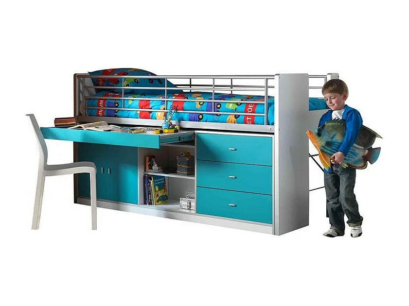 Lit Combiné Enfant "Bonny" 90x200cm Turquoise