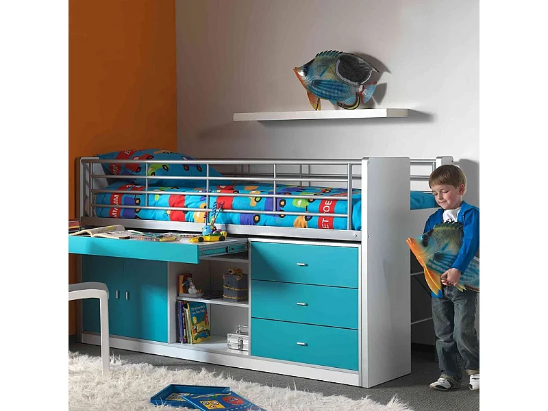 Lit Combiné Enfant "Bonny" 90x200cm Turquoise