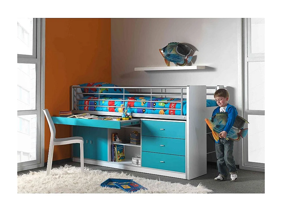Lit Combiné Enfant "Bonny" 90x200cm Turquoise