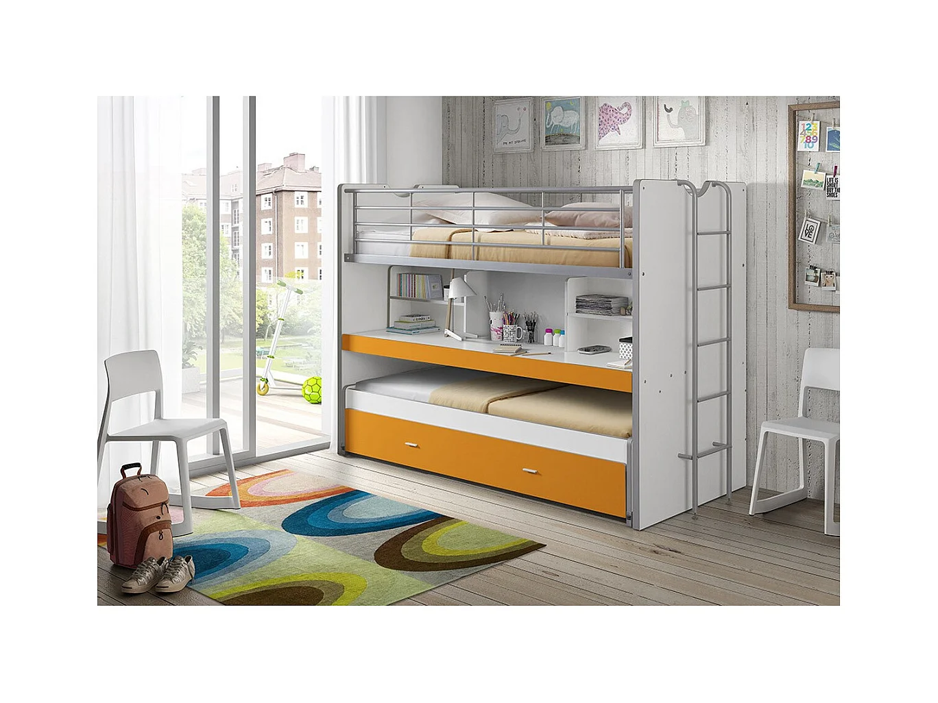 Lit Superposé Enfant "Bonny" 90x200cm Orange