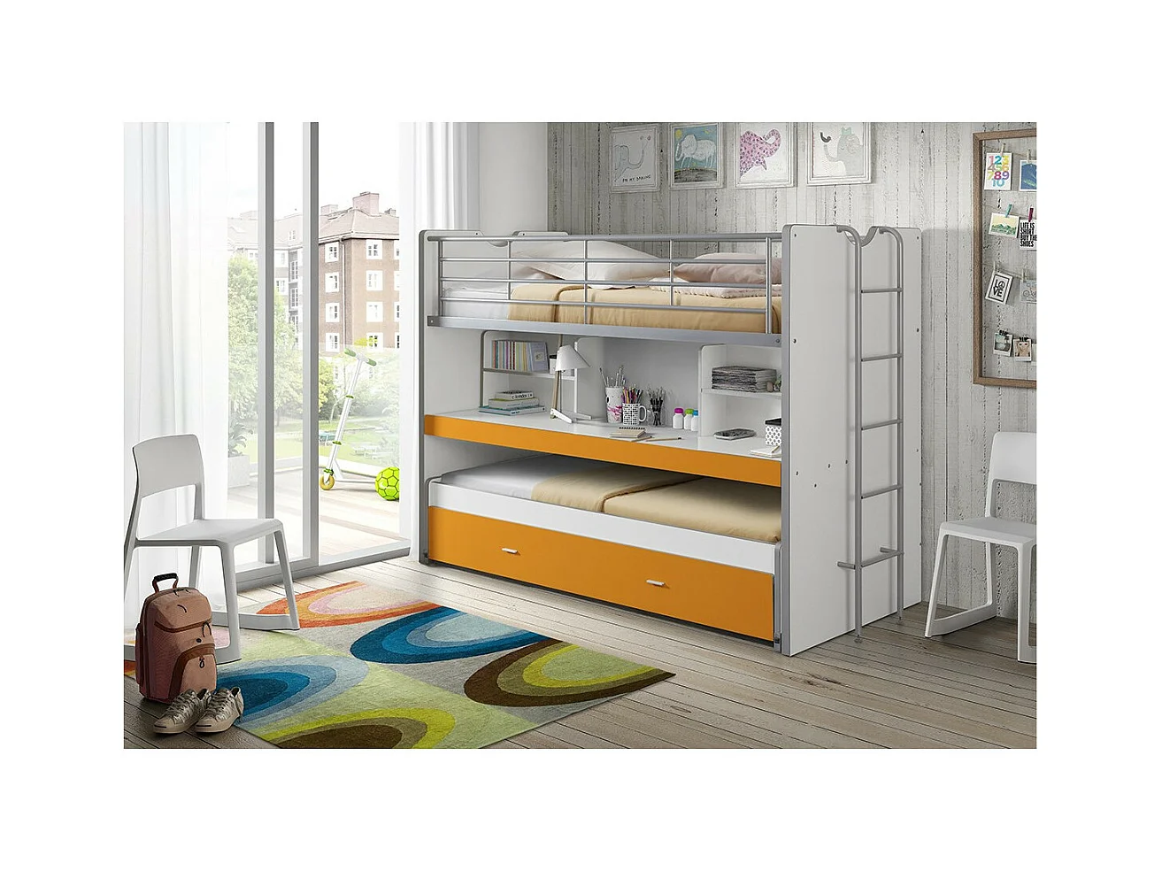 Lit Superposé Enfant "Bonny" 90x200cm Orange