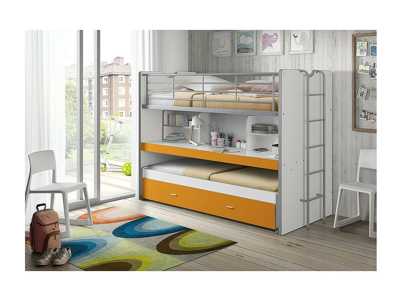 Lit Superposé Enfant "Bonny" 90x200cm Orange