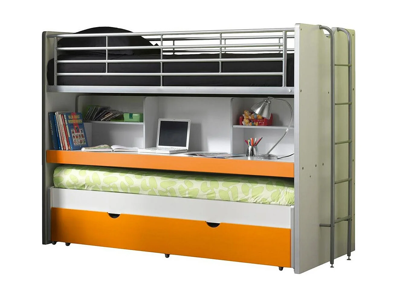 Bonny 3-zits stapelbed 90x200 cm wit en oranje hout