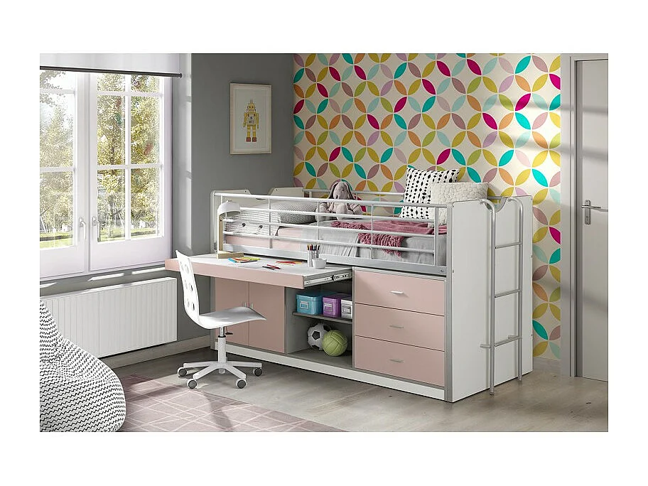 Lit Combiné Enfant "Bonny" 90x200cm Rose