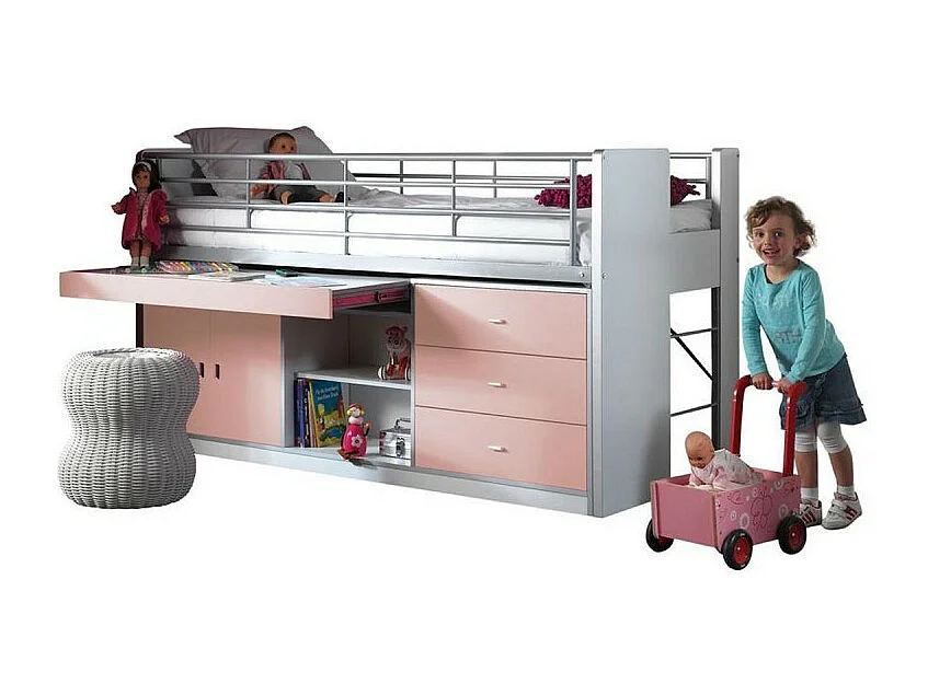Lit Combiné Enfant "Bonny" 90x200cm Rose
