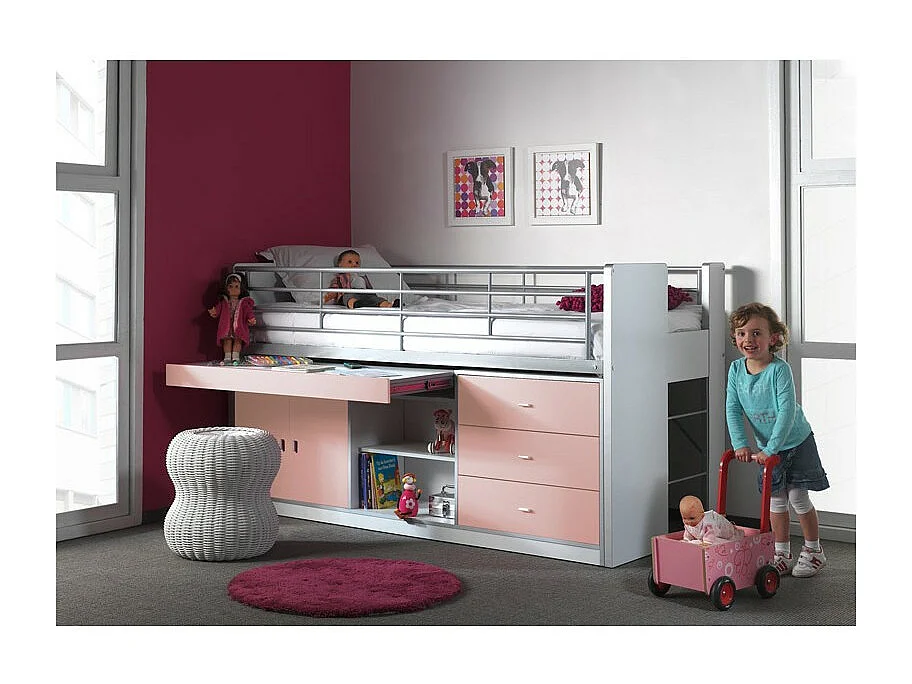 Lit Combiné Enfant "Bonny" 90x200cm Rose