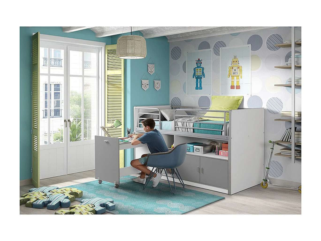 Lit Combiné Compact "Bonny" 90x200cm Gris