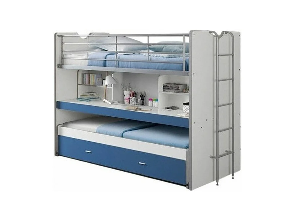 Bonny 3-zits stapelbed 90x200 cm wit en blauw hout