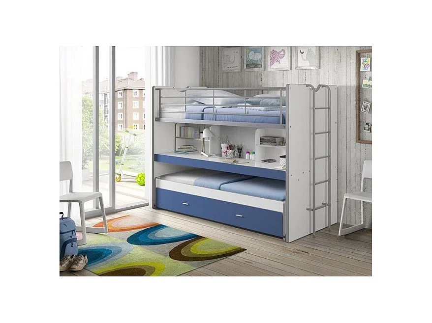 Bonny 3-zits stapelbed 90x200 cm wit en blauw hout