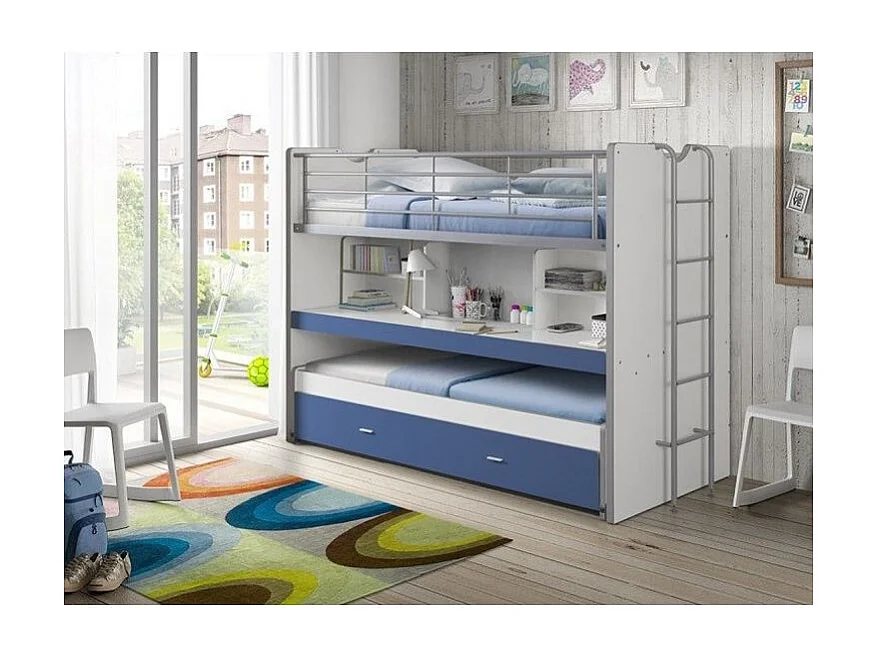 Lit Superposé Enfant "Bonny" 90x200cm Bleu