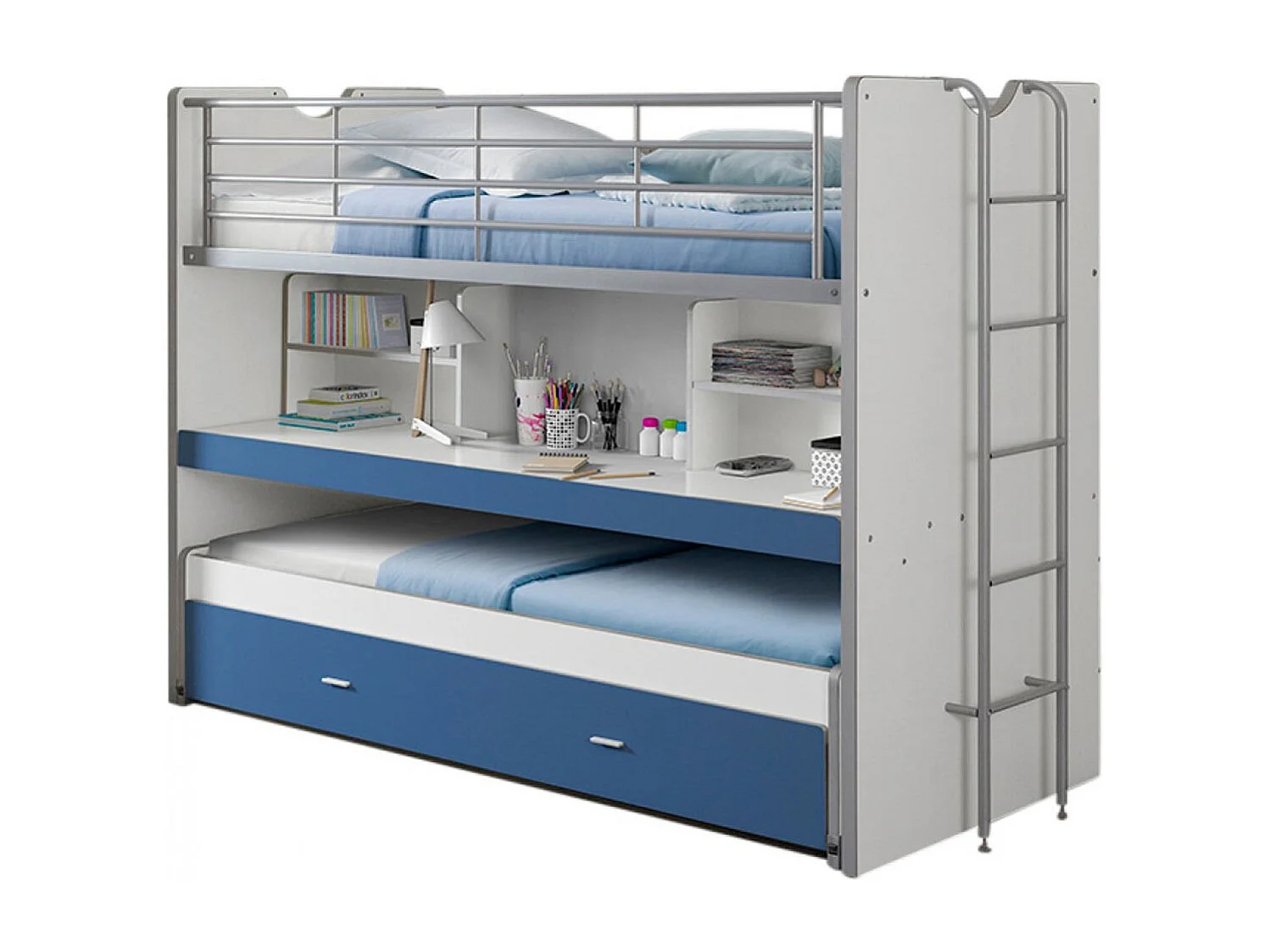 Bonny Litera 3 plazas 90x200 cm madera blanca y azul