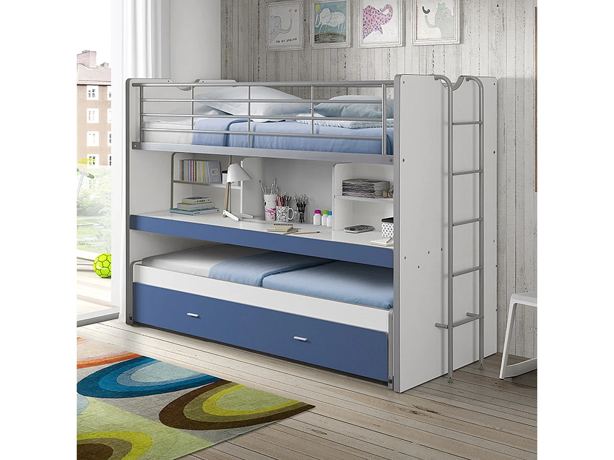 Bonny Litera 3 plazas 90x200 cm madera blanca y azul