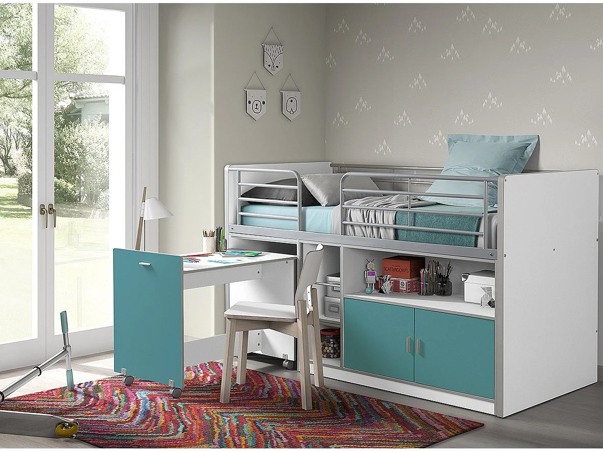 Lit Combiné Compact "Bonny" 90x200cm Turquoise