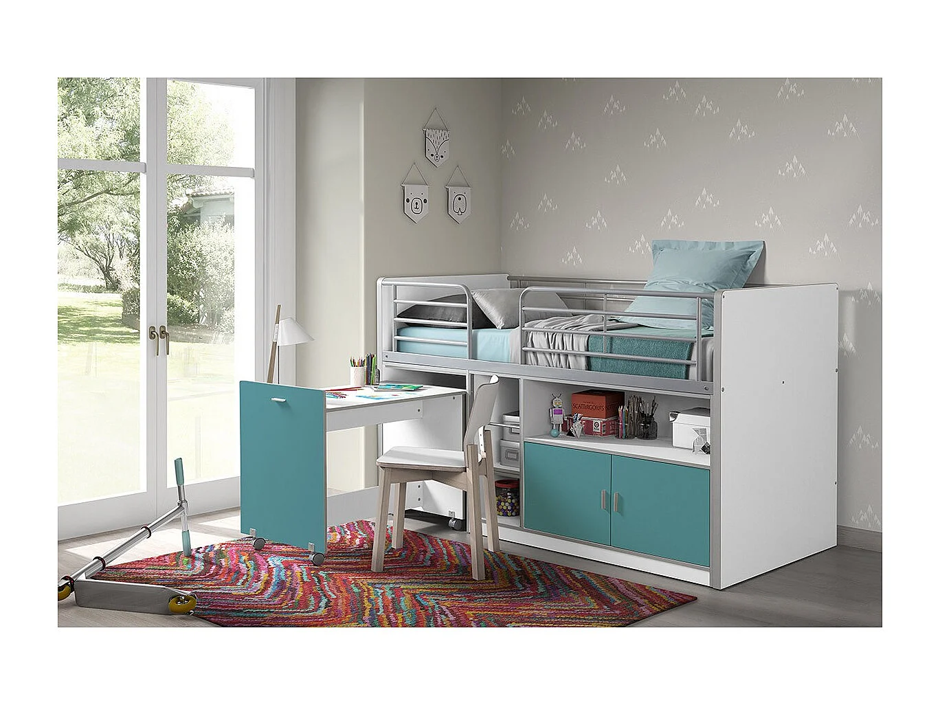 Lit Combiné Compact "Bonny" 90x200cm Turquoise