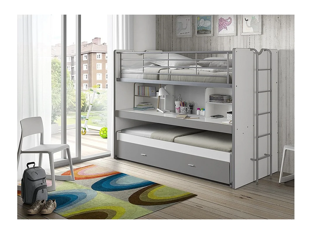 Lit Superposé Enfant "Bonny" 90x200cm Gris