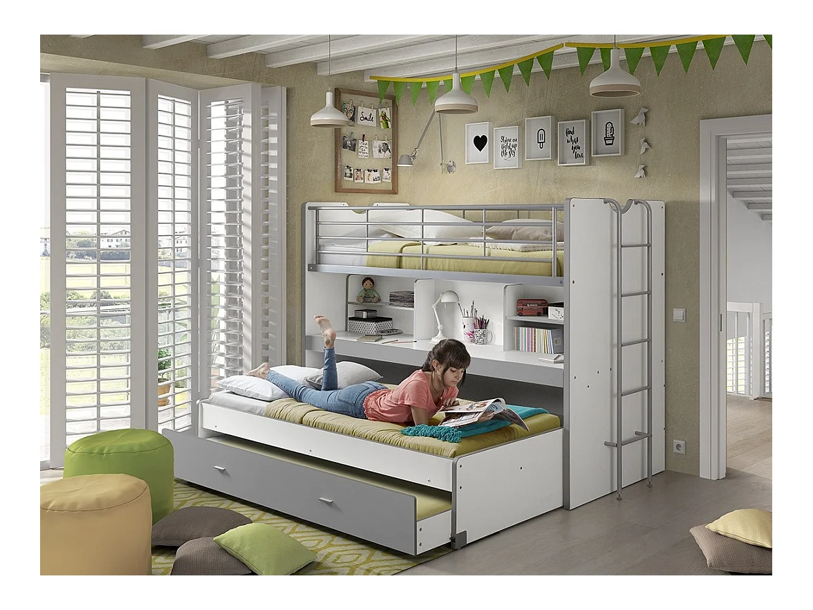 Lit Superposé Enfant "Bonny" 90x200cm Gris