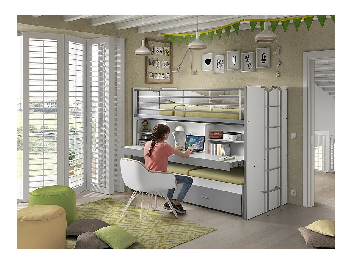 Lit Superposé Enfant "Bonny" 90x200cm Gris