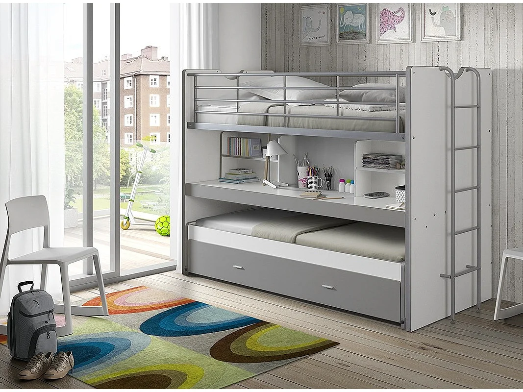 Lit Superposé Enfant "Bonny" 90x200cm Gris