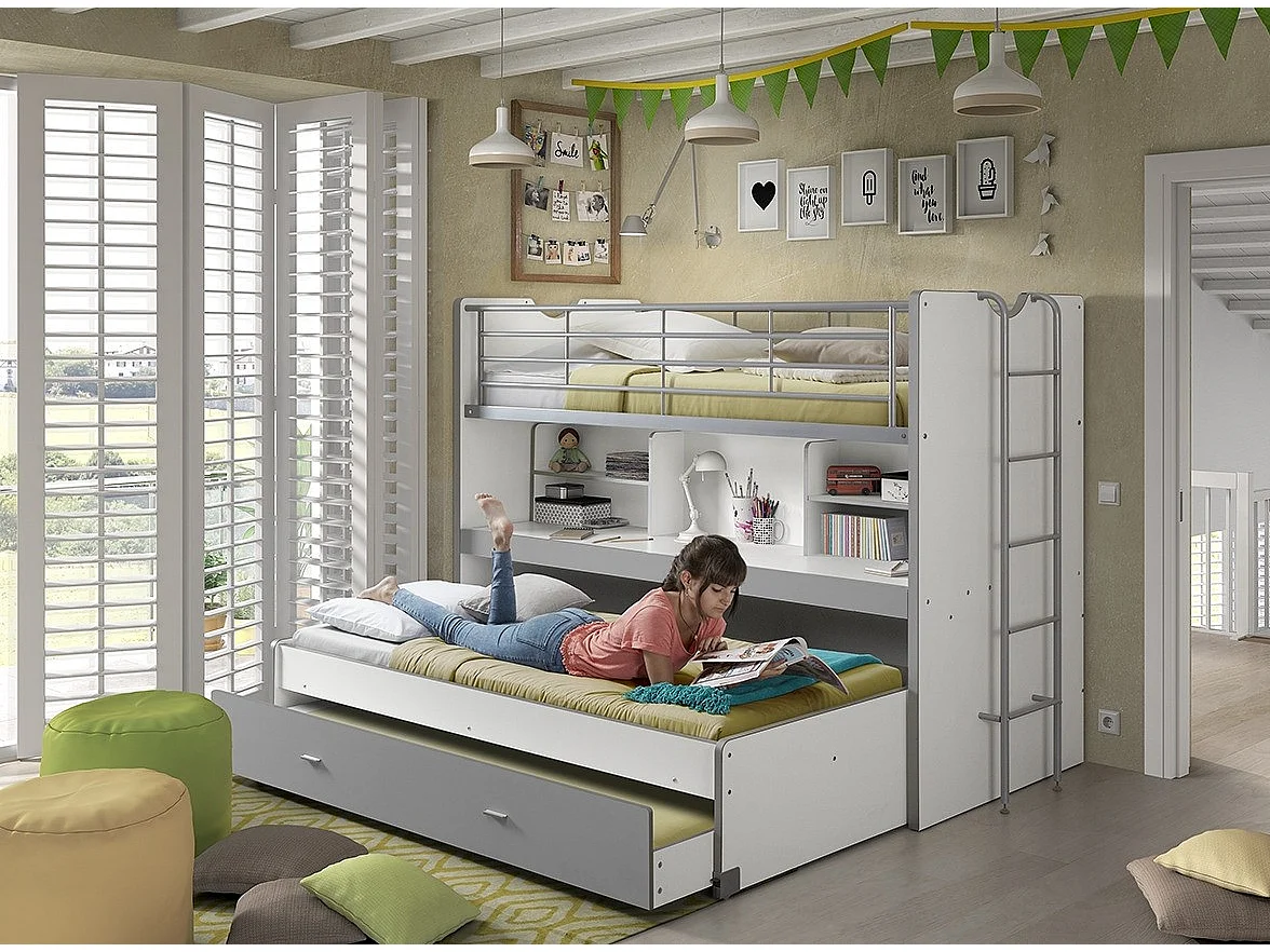 Lit Superposé Enfant "Bonny" 90x200cm Gris