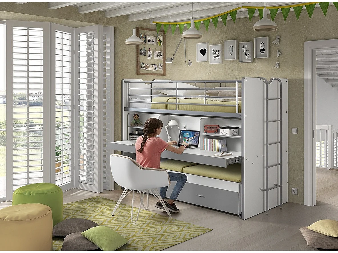 Lit Superposé Enfant "Bonny" 90x200cm Gris