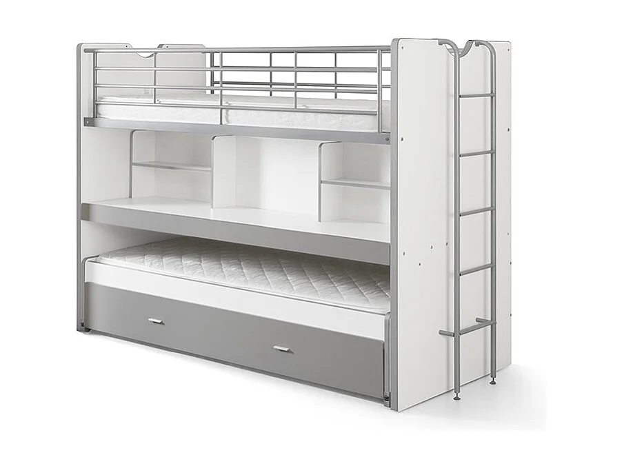 Litera 3 plazas 90x200 cm madera blanca y gris Bonny