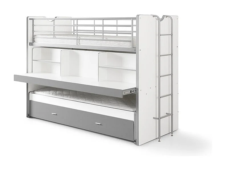 Litera 3 plazas 90x200 cm madera blanca y gris Bonny