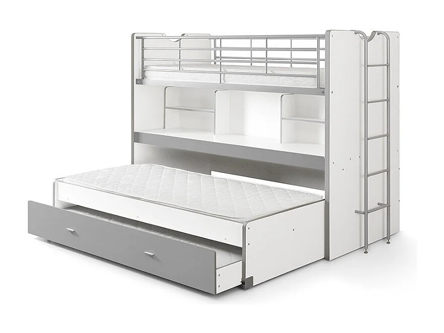 Litera 3 plazas 90x200 cm madera blanca y gris Bonny