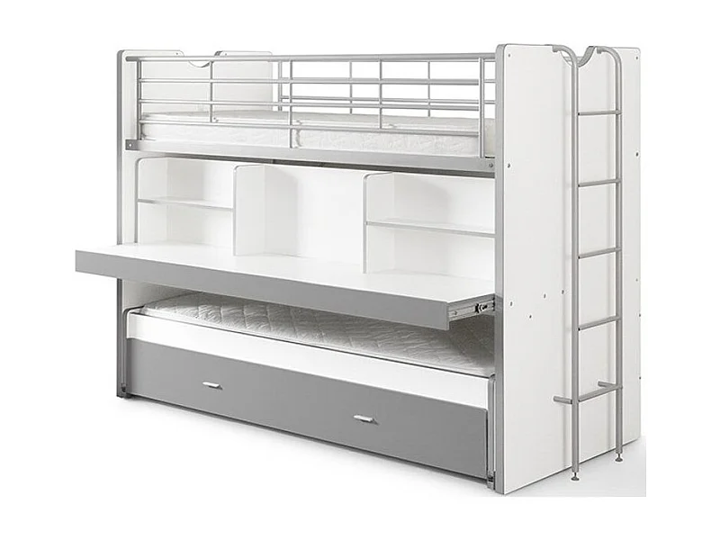 3-zits stapelbed 90x200 cm wit en grijs hout Bonny