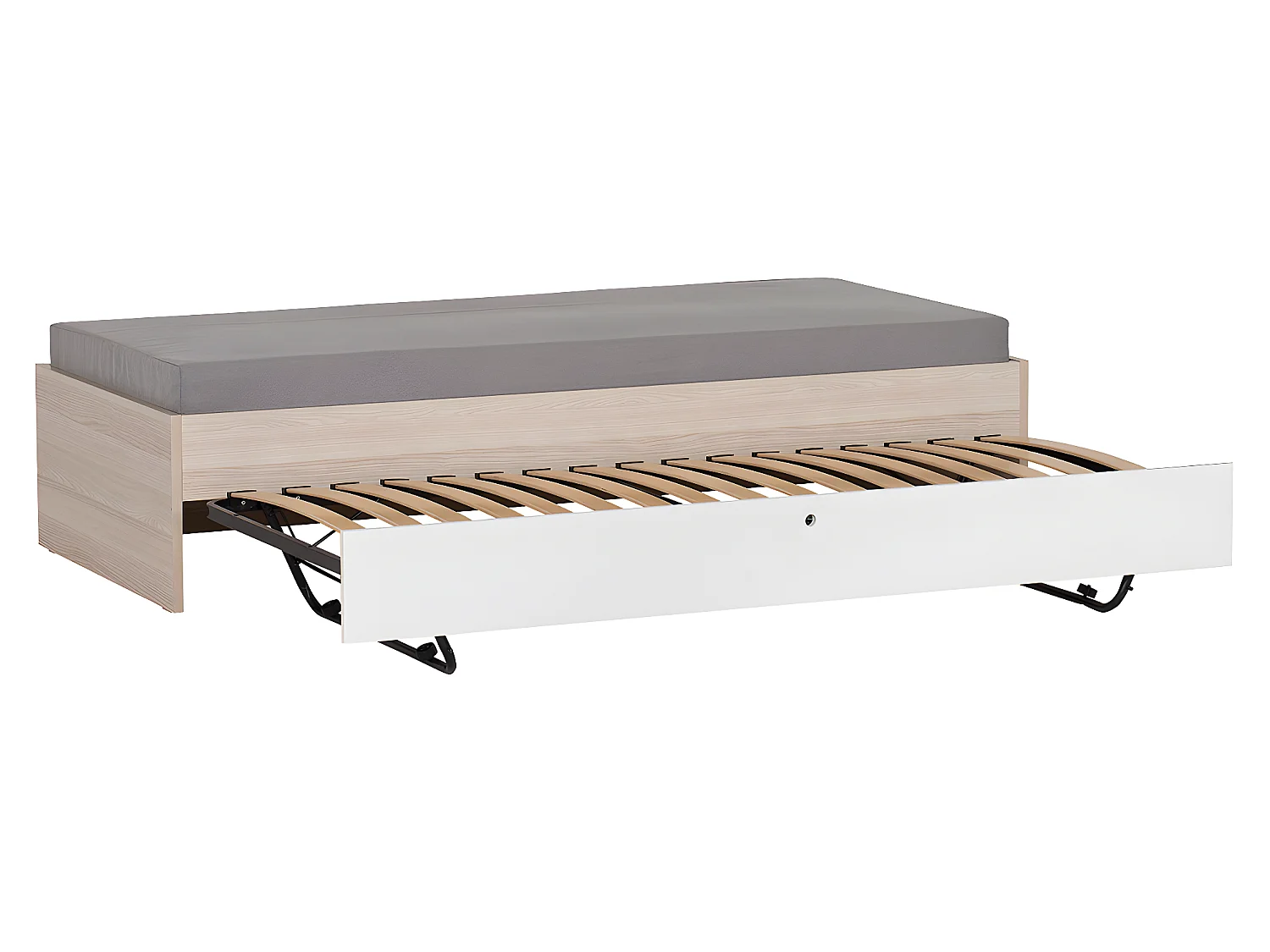 Lit 90x200cm avec lit gigogne Spot Acacia et Blanc