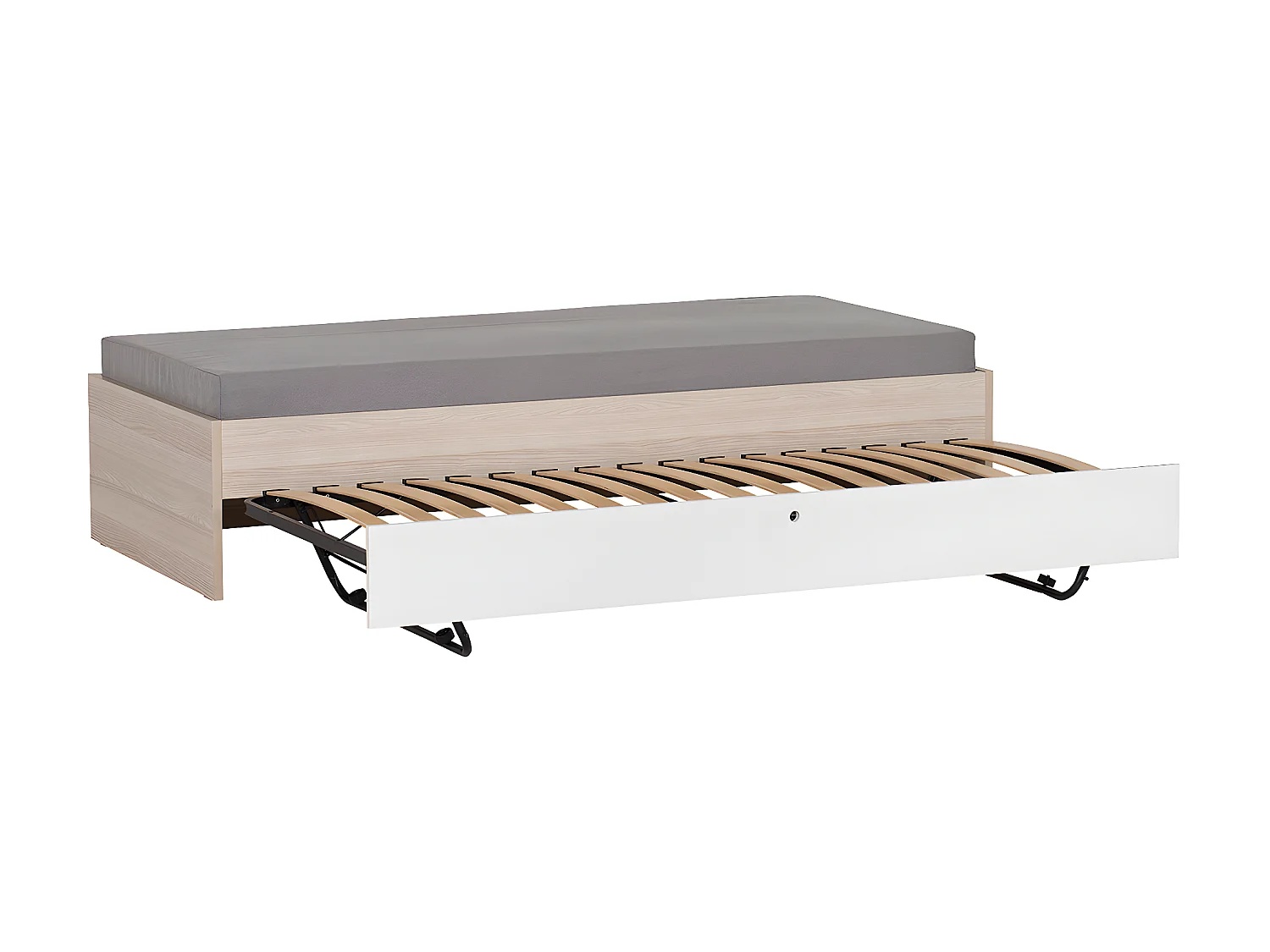 Lit 90x200cm avec lit gigogne Spot Acacia et Blanc