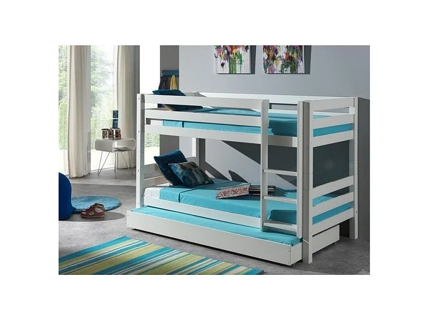 Litera 90x200 cm pino macizo lacado blanco Pino Al. 140 cm