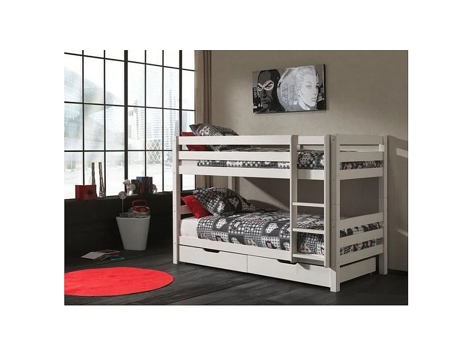 Litera 90x200 cm pino macizo lacado blanco Pino Al. 140 cm