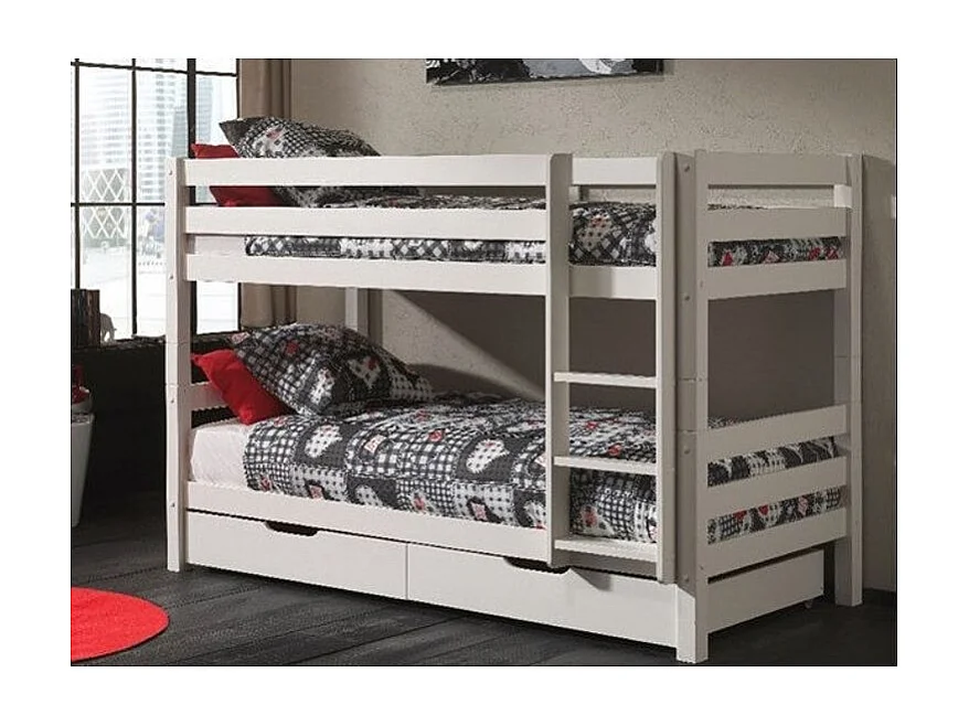 Lit Superposé Enfant Bois "Pino" 90x200cm Blanc