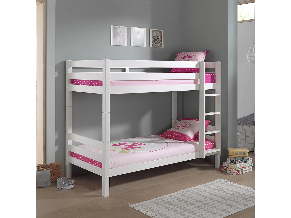 Lit Superposé Enfant Bois "Pino" 90x200cm Blanc