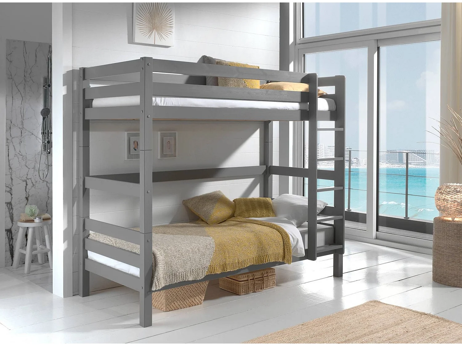 Lit Enfant Superposé Haut "Pino" 90x200cm Gris