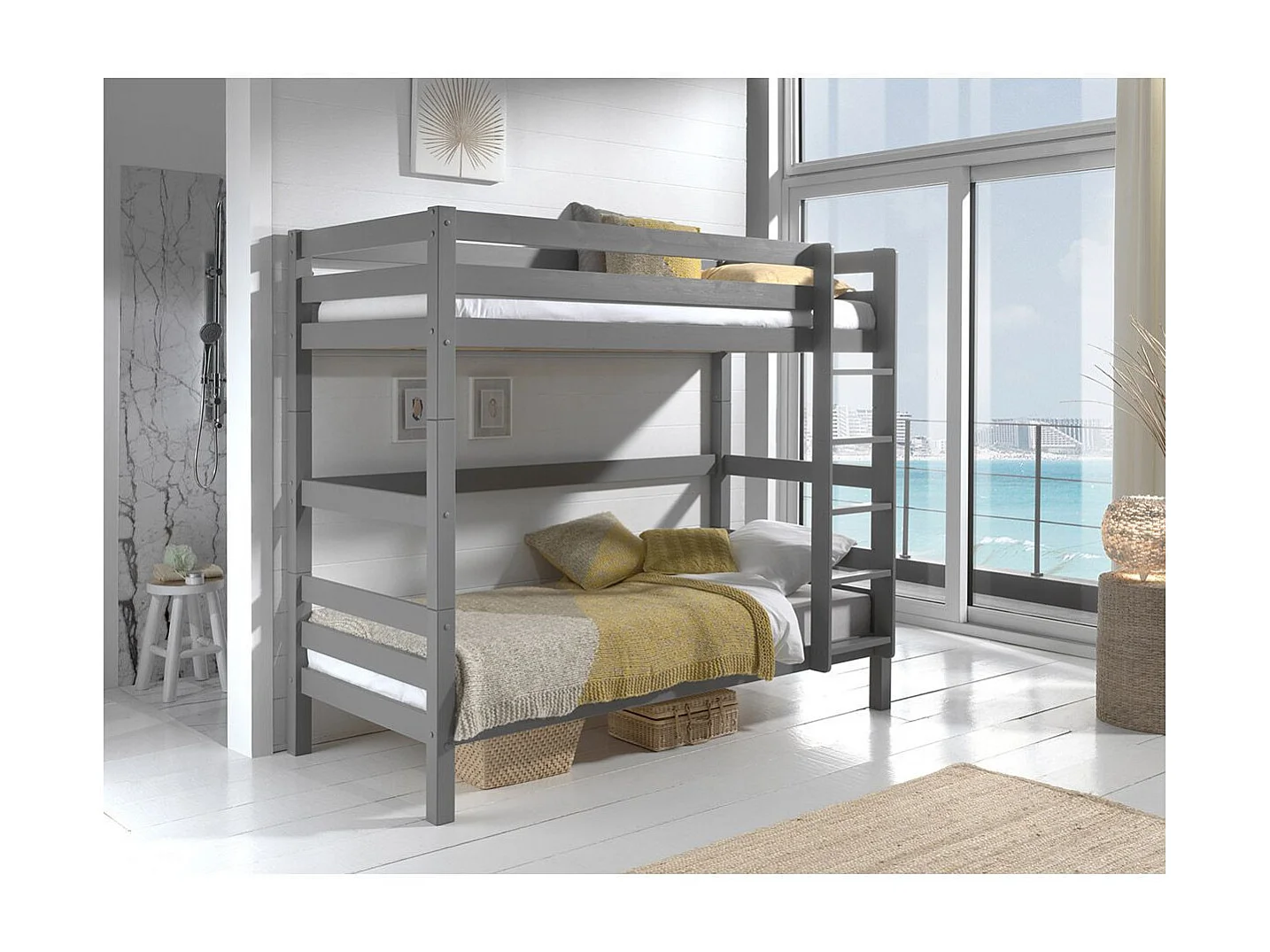 Litera 90x200 cm pino macizo gris Pino Al. 180 cm