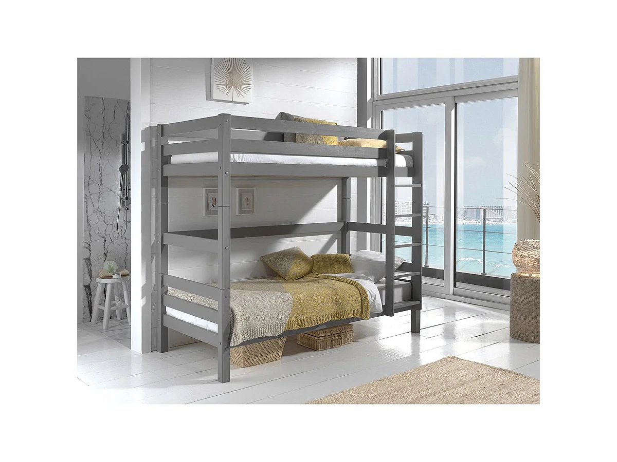 Beliche 90x200 Altura 180 cm Mola de caixa incluída Vipack Pino Cinzento