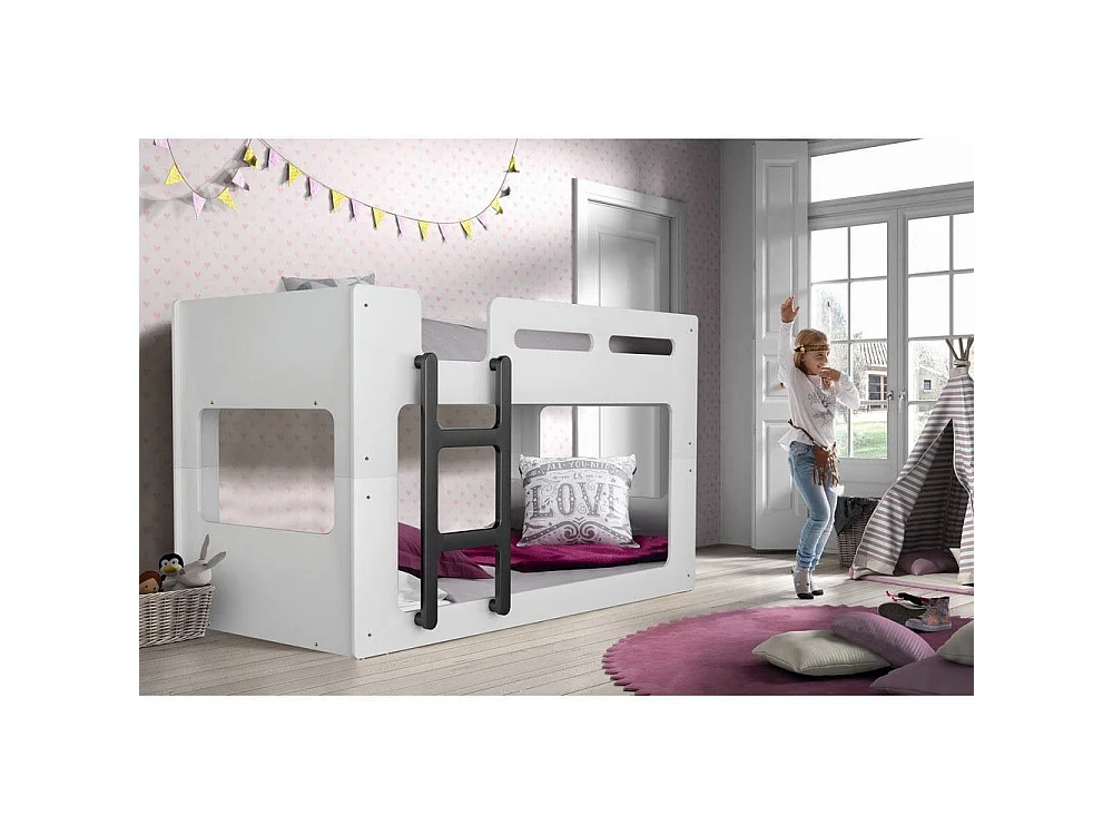 Lit Superposé Enfant "Lucca" 90x200cm Blanc