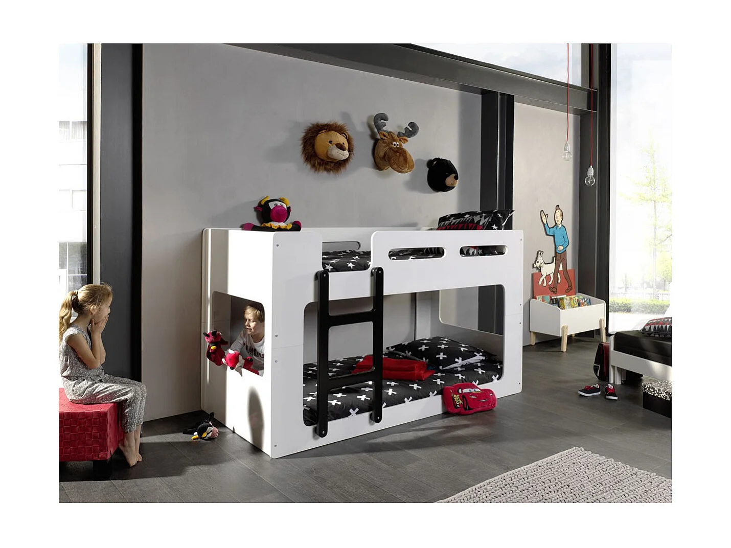 Lit Superposé Enfant "Lucca" 90x200cm Blanc