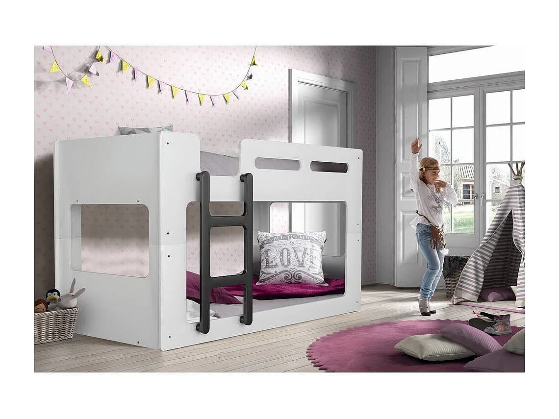 Lit Superposé Enfant "Lucca" 90x200cm Blanc