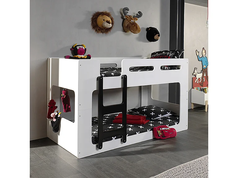 Lit Superposé Enfant "Lucca" 90x200cm Blanc