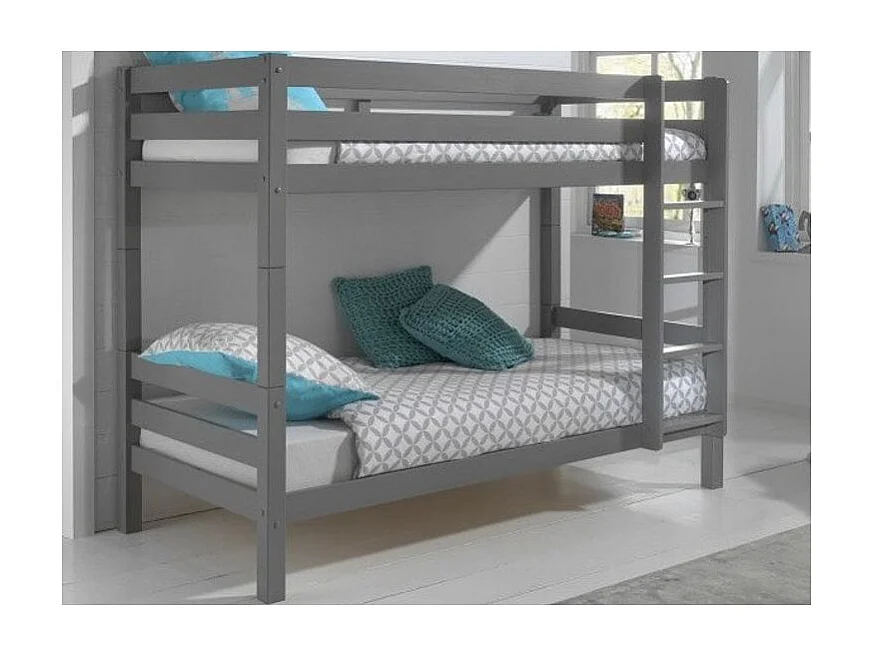 Lit Superposé Enfant Bois "Pino" 90x200cm Gris