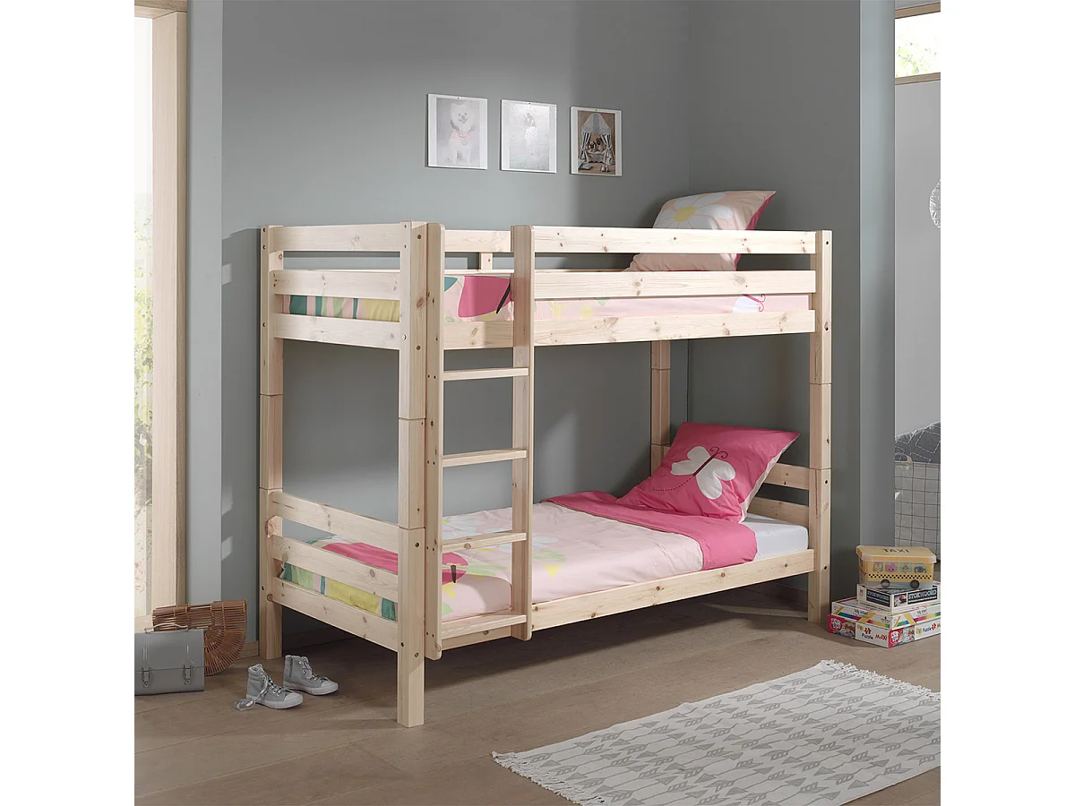Lit Superposé Enfant Bois "Pino" 90x200cm Naturel
