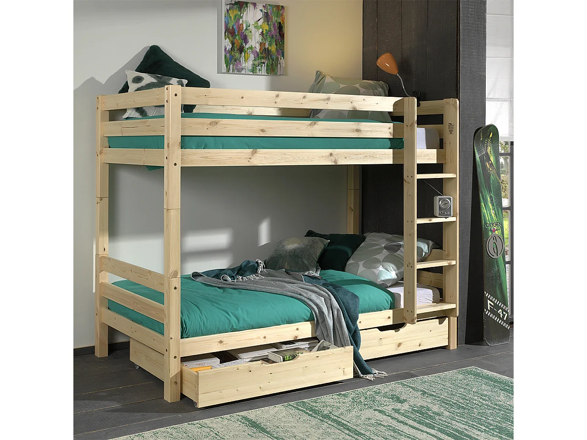 Lit Superposé Enfant Bois "Pino" 90x200cm Naturel