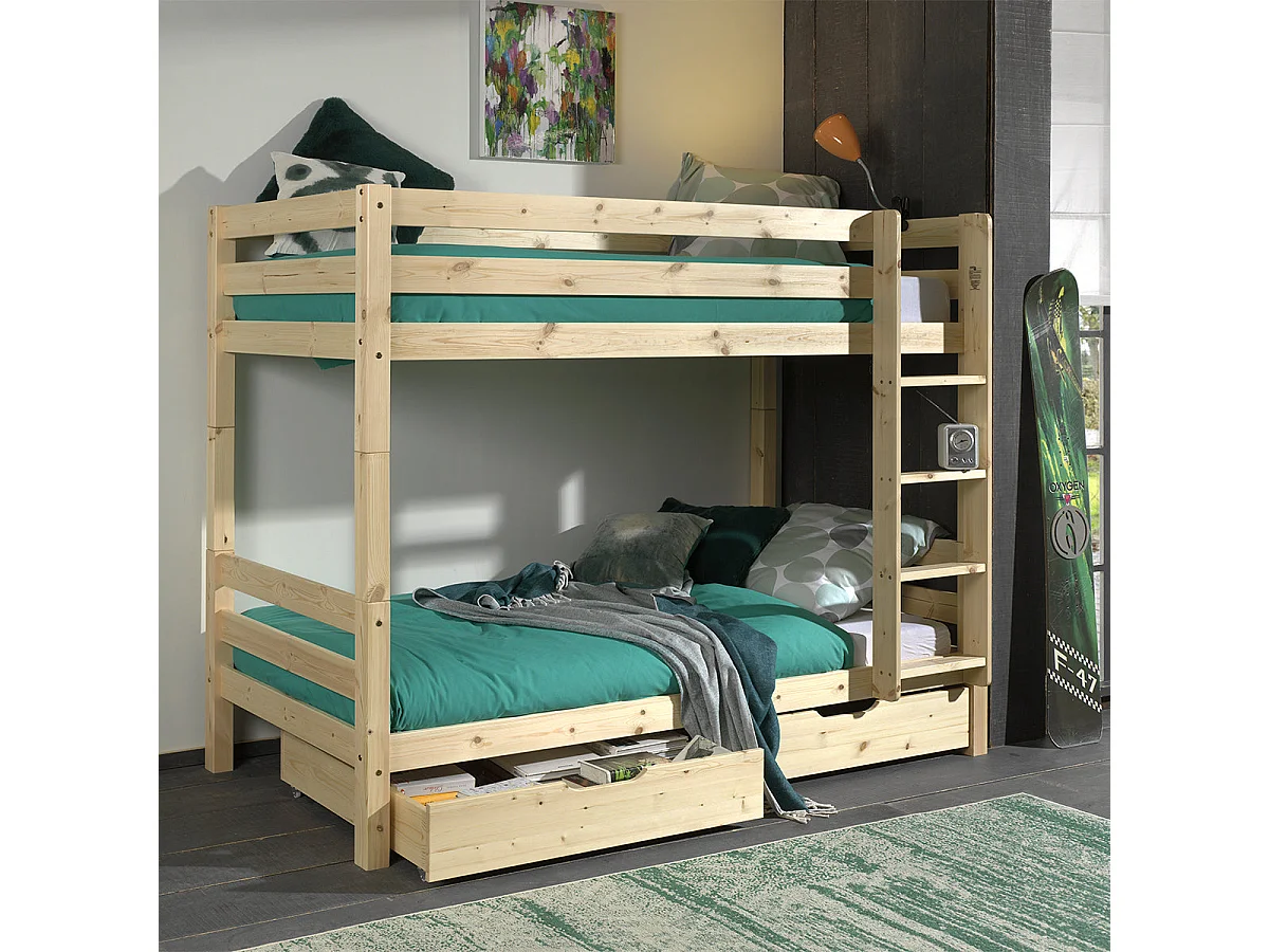 Lit Superposé Enfant Bois "Pino" 90x200cm Naturel