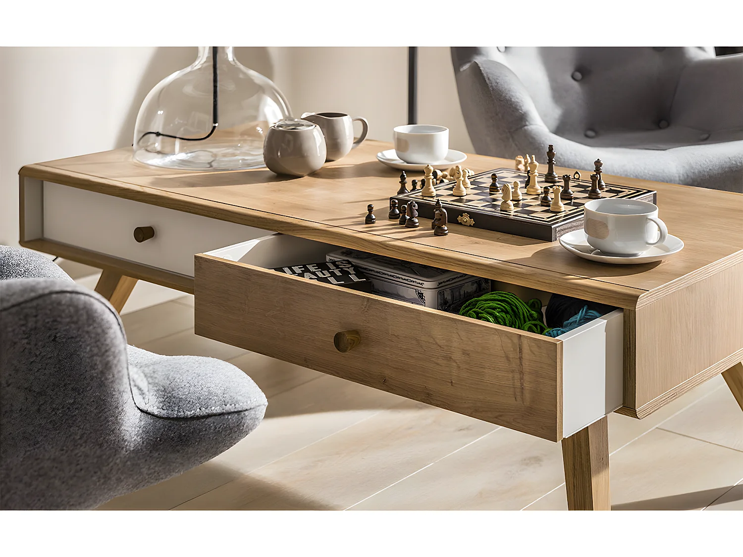 Table basse avec 2 tiroirs Nature Bois