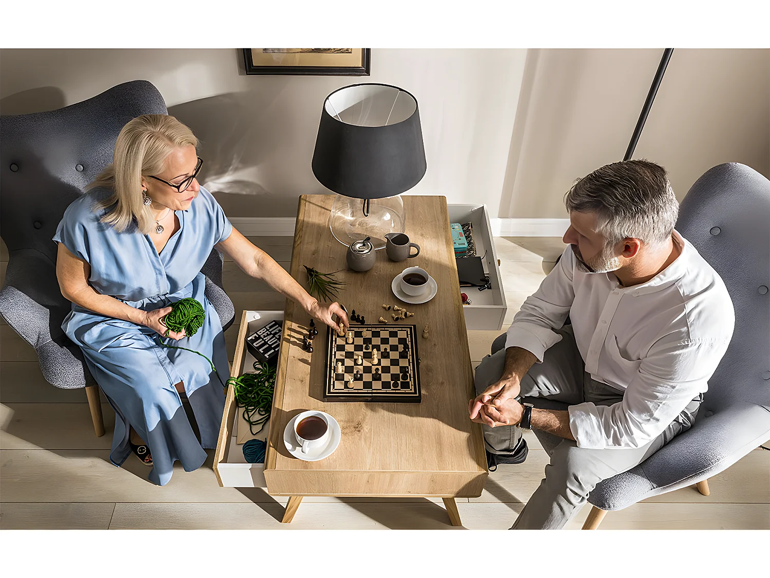 Table basse avec 2 tiroirs Nature Bois